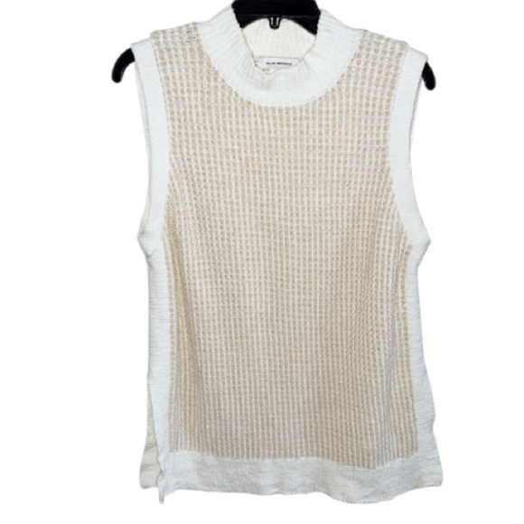 Club Monaco Stitchy Tunic Tank Cream/Tan Sleeveless Sweater Sz Large - Picture 2 of 13